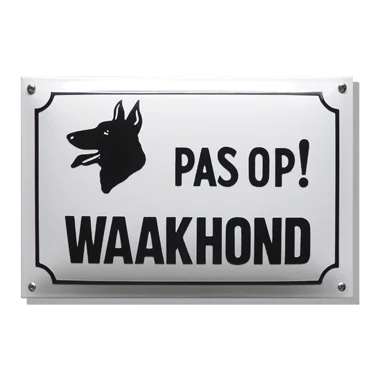 Geëmailleerd bord met tekst en afbeelding PAS OP! WAAKHOND 30x20 cm Wit/Zwart
