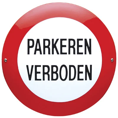 Rond emaille bord "PARKEREN VERBODEN" 30cm Rood/Wit/Zwart