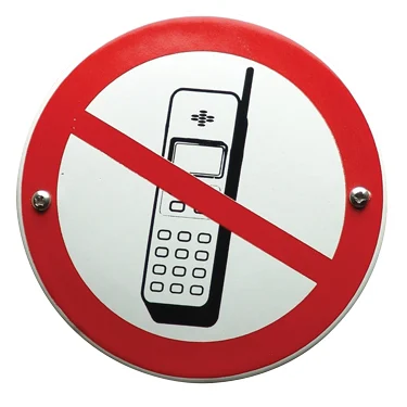 Emaille bordje MOBIELE TELEFOONS VERBODEN. Ø10cm