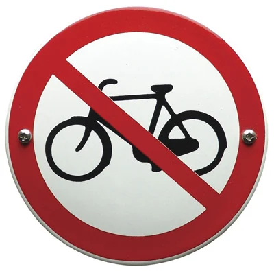 Emaille bordje FIETSEN VERBODEN. Ø10cm