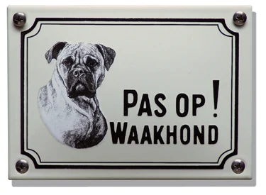 Pas op! Waakhond Boxer. Emaille bordje (klein) 14x10 cm