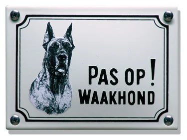 Pas op! Waakhond Deense dog. Emaille bordje (klein) 14x10 cm