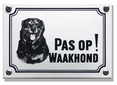 Pas op! Waakhond Rottweiler. Emaille bordje (klein) 14x10 cm