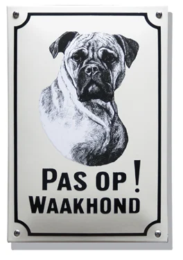Pas op! Waakhond Boxer. Emaille bord (groot) 20x30 cm