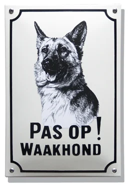 Pas op! Waakhond Herdershond. Emaille bord (groot) 20x30 cm