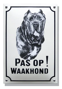 Pas op! Waakhond Mastif. Emaille bord (groot) 20x30 cm
