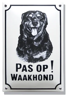 Pas op! Waakhond Rottweiler. Emaille bord (groot) 20x30 cm
