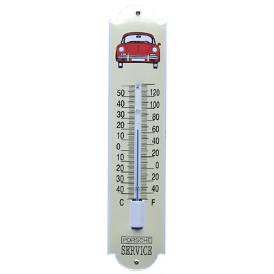 Emaille thermometer Porsche 356 (voorkant). 6,5x30 cm. Type TA-16