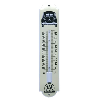 Emaille thermometer VW Kever (achterkant). 6,5x30 cm. Type TA-21