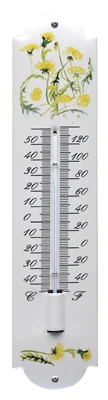 Emaille Thermometer met Bloemen motief. Type TB-01. 6,5x30 cm