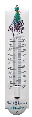 Emaille Thermometer met Bloemen motief. Type TB-03. 6,5x30 cm