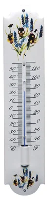 Emaille Thermometer met Bloemen motief. Type TB-04. 6,5x30 cm