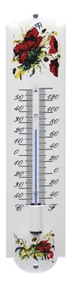 Emaille thermometer met Bloemen motief. Type TB-05. 6,5x30 cm