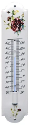 Emaille thermometer met Bloemen motief. Type TB-06. 6,5x30 cm