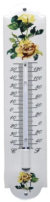 Emaille thermometer met bloemen motief. Type TB-07. 6,5x30 cm