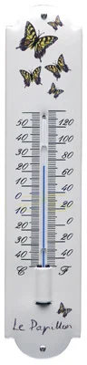 Emaille thermometer met vlinders. Type TB-08. 6,5x30 cm