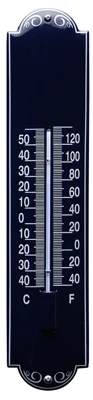 Emaille Thermometer Blauw/Crème met decoratie. Type TMD-01. 6,5x30 cm