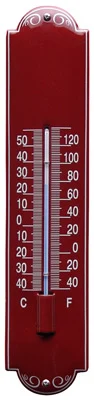 Emaille Thermometer Bordeaux Rood / Crème met decoratie. Type TMD-02. 6,5x30 cm