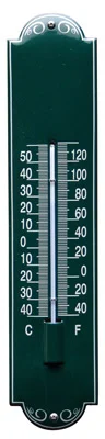 Emaille Thermometer Groen / Crème met decoratie. Type TMD-03. 6,5x30 cm