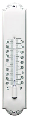 Emaille Thermometer Crème/Groen met decoratie. Type TMD-04. 6,5x30 cm