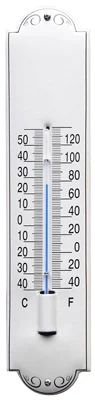 Emaille Thermometer Crème/Zwart met decoratie. Type TMD-05. 6,5x30 cm