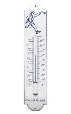 Emaille Thermometer Man met hoed. Type TK-03. 6,5x30 cm