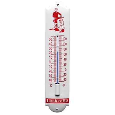 Lambretta thermometer van emaille. 6,5x30 cm. Type TM-10