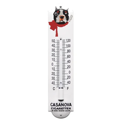 Casanova Cigaretten thermometer van emaille. 6,5x30 cm. Type TM-17