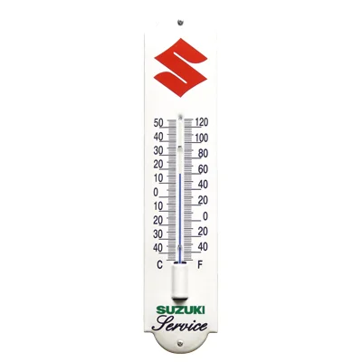 Suzuki Service emaille thermometer. 6,5x30 cm. Type TM-38